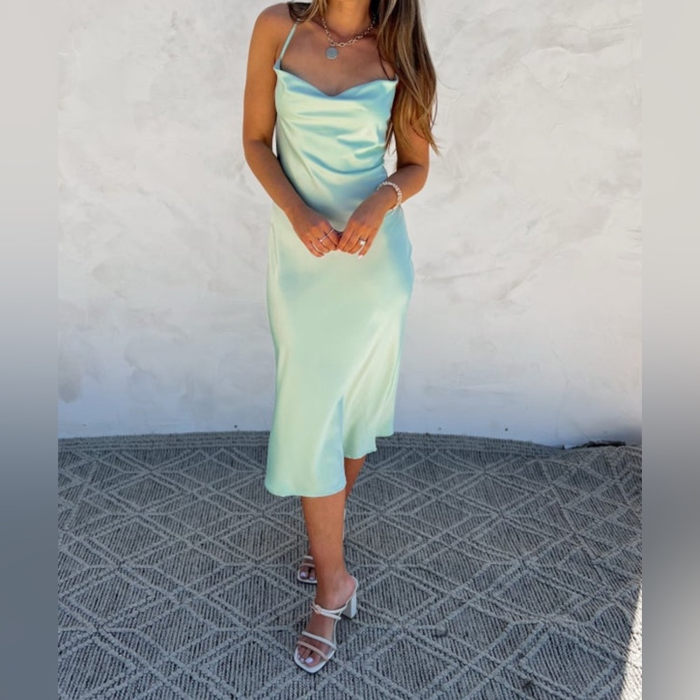 NWT Satin Cowl Neck Slip Dress - Timing Size Large 
Has some minor flaws..